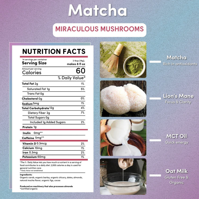 Teeccino Miraculous Mushrooms® Matcha Latte Instant Latte White Smoke Latte