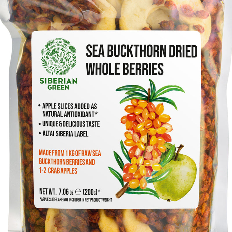 SiberianGreen.com Sea Buckthorn Berries with Apple Slices – A Nutrient-Packed Superfood (200 g) Tea & Infusions White Smoke