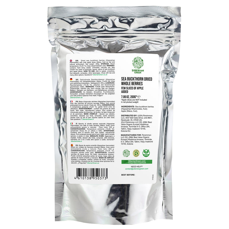 SiberianGreen.com Sea Buckthorn Berries with Apple Slices – A Nutrient-Packed Superfood (200 g) Tea & Infusions White Smoke