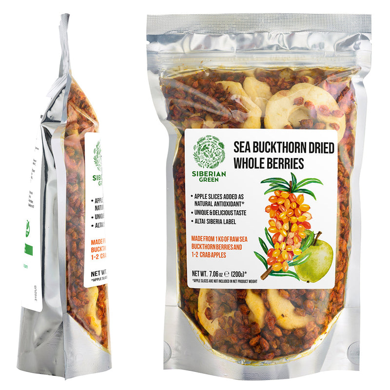 SiberianGreen.com Sea Buckthorn Berries with Apple Slices – A Nutrient-Packed Superfood (200 g) Tea & Infusions White Smoke