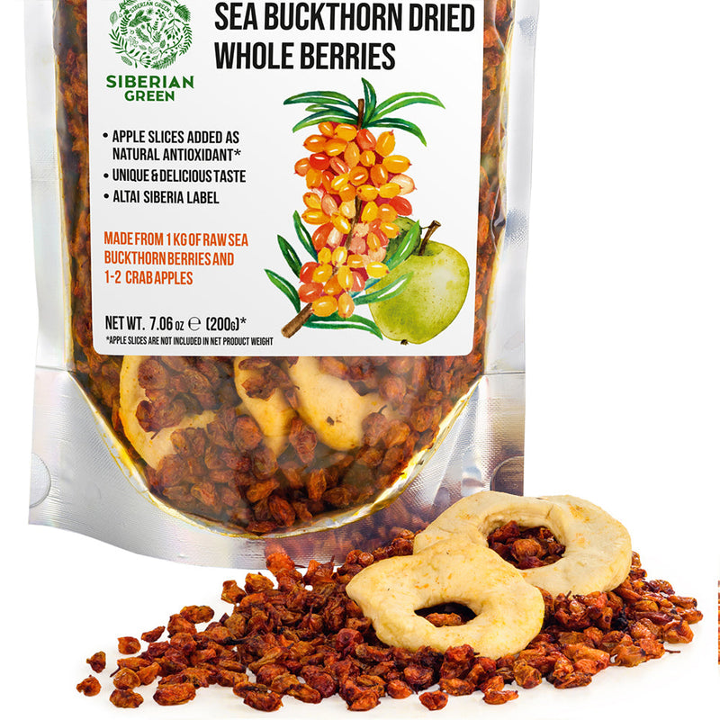 SiberianGreen.com Sea Buckthorn Berries with Apple Slices – A Nutrient-Packed Superfood (200 g) Tea & Infusions White Smoke