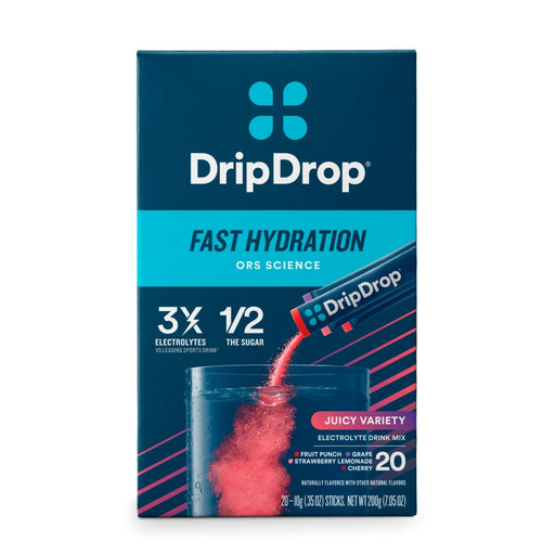 Drip Drop Drip Drop Dehydration Relief Fast Juicy Electrolyte Drink Mix Variety Carton Powdered Beverage Mixes Midnight Blue