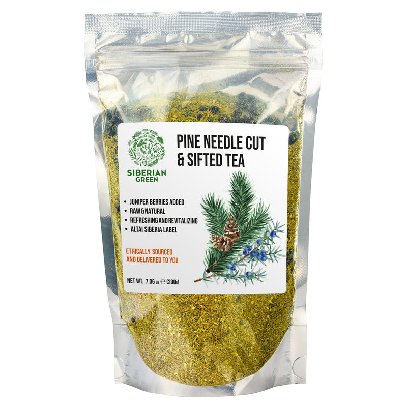 SiberianGreen.com White Pine Needle Tea Loose Powder with Juniper Berries 200g – 100% Natural & Organic from Siberian Green Tea & Infusions White Smoke