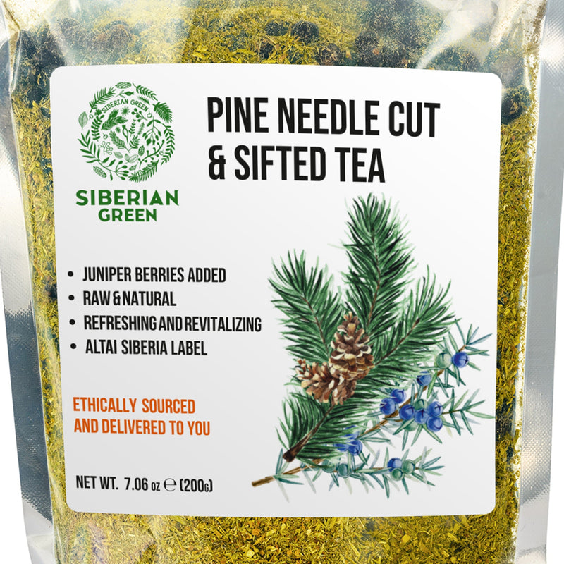 SiberianGreen.com White Pine Needle Tea Loose Powder with Juniper Berries 200g – 100% Natural & Organic from Siberian Green Tea & Infusions White Smoke