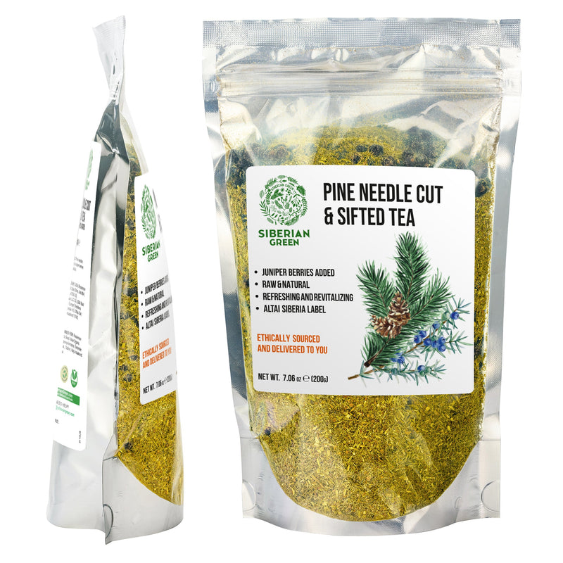 SiberianGreen.com White Pine Needle Tea Loose Powder with Juniper Berries 200g – 100% Natural & Organic from Siberian Green Tea & Infusions White Smoke