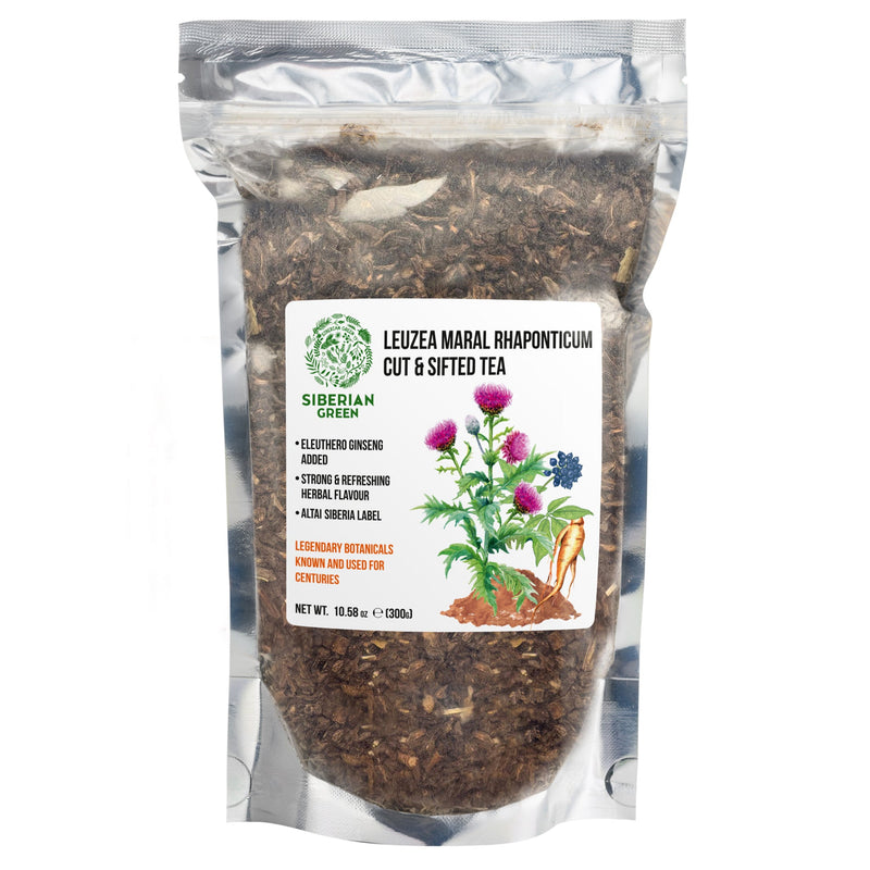 SiberianGreen.com Maral Leuzea Root with Eleuthero Siberian Ginseng - 100% Natural Powder Tea & Infusions White Smoke