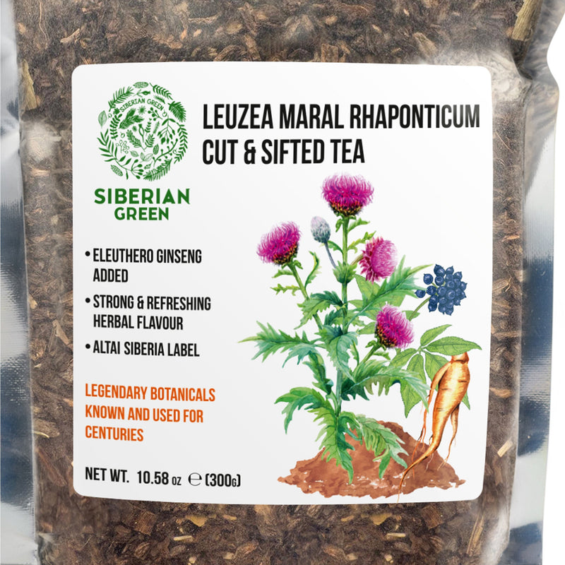 SiberianGreen.com Maral Leuzea Root with Eleuthero Siberian Ginseng - 100% Natural Powder Tea & Infusions White Smoke