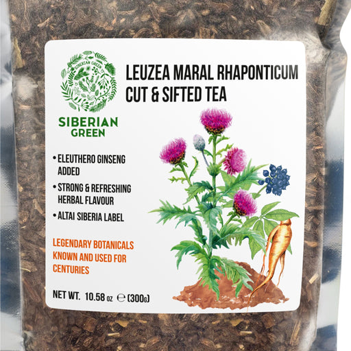 SiberianGreen.com Maral Leuzea Root with Eleuthero Siberian Ginseng - 100% Natural Powder Tea & Infusions White Smoke
