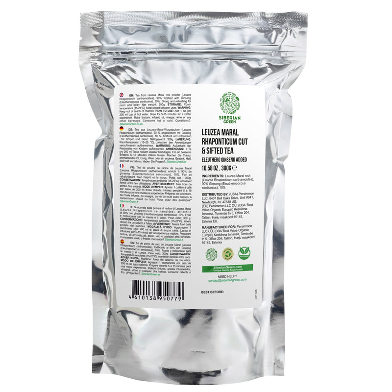 SiberianGreen.com Maral Leuzea Root with Eleuthero Siberian Ginseng - 100% Natural Powder Tea & Infusions White Smoke