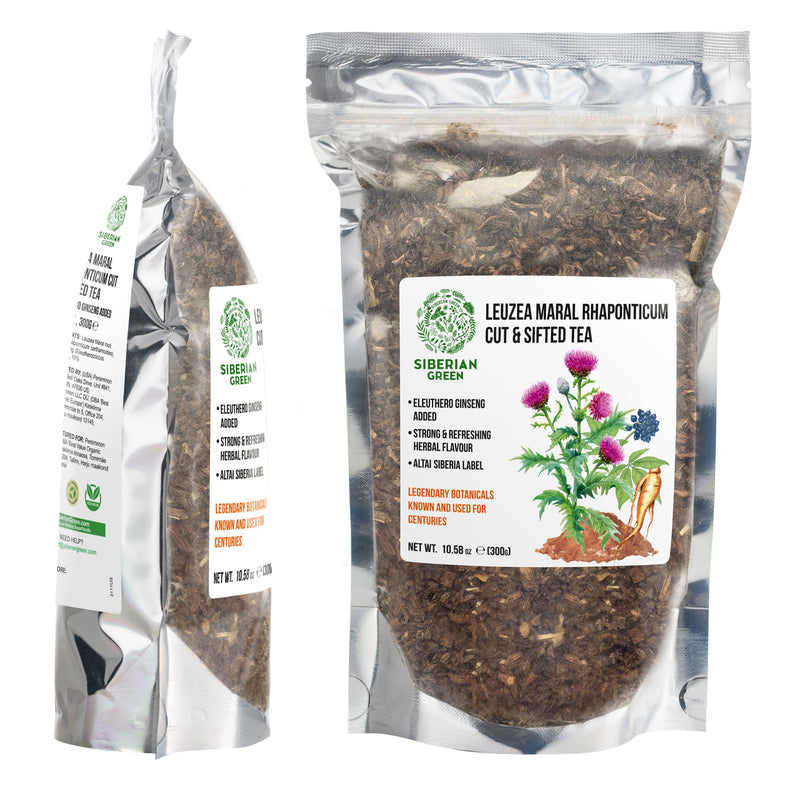 SiberianGreen.com Maral Leuzea Root with Eleuthero Siberian Ginseng - 100% Natural Powder Tea & Infusions White Smoke