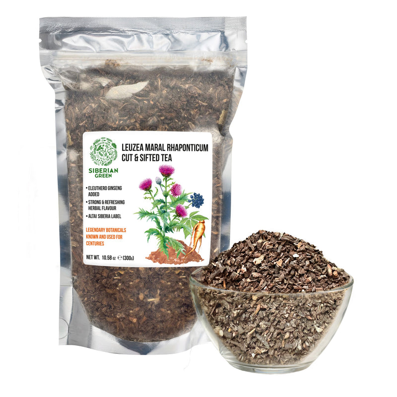 SiberianGreen.com Maral Leuzea Root with Eleuthero Siberian Ginseng - 100% Natural Powder Tea & Infusions White Smoke