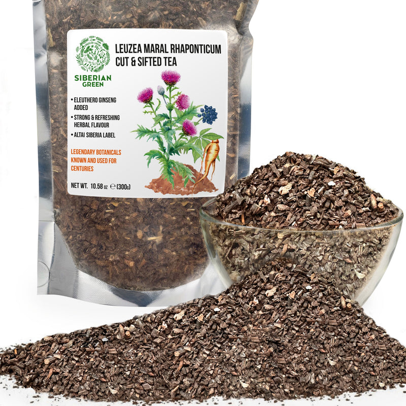 SiberianGreen.com Maral Leuzea Root with Eleuthero Siberian Ginseng - 100% Natural Powder Tea & Infusions White Smoke