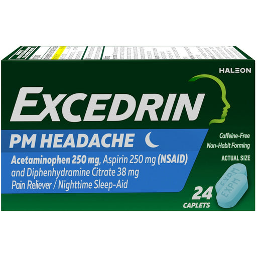 Excedrin Excedrin Lot Of 2 PM Headache Nighttime Sleep Aid Pain Reliever 24 Caplets Ea Health & Beauty Black