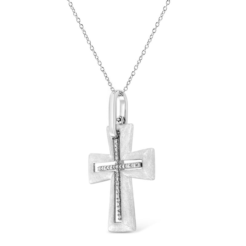 Bids.com .925 Sterling Silver Prong-Set Diamond Accent Cross 18" Pendant Necklace (I-J Color, I1-I2 Clarity) Necklaces White Smoke White.Sterling Silver / 18