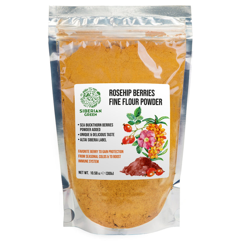 SiberianGreen.com Siberian Rose Hips with Sea Buckthorn Berries Powder – 300g (10.58 oz) Tea & Infusions White Smoke