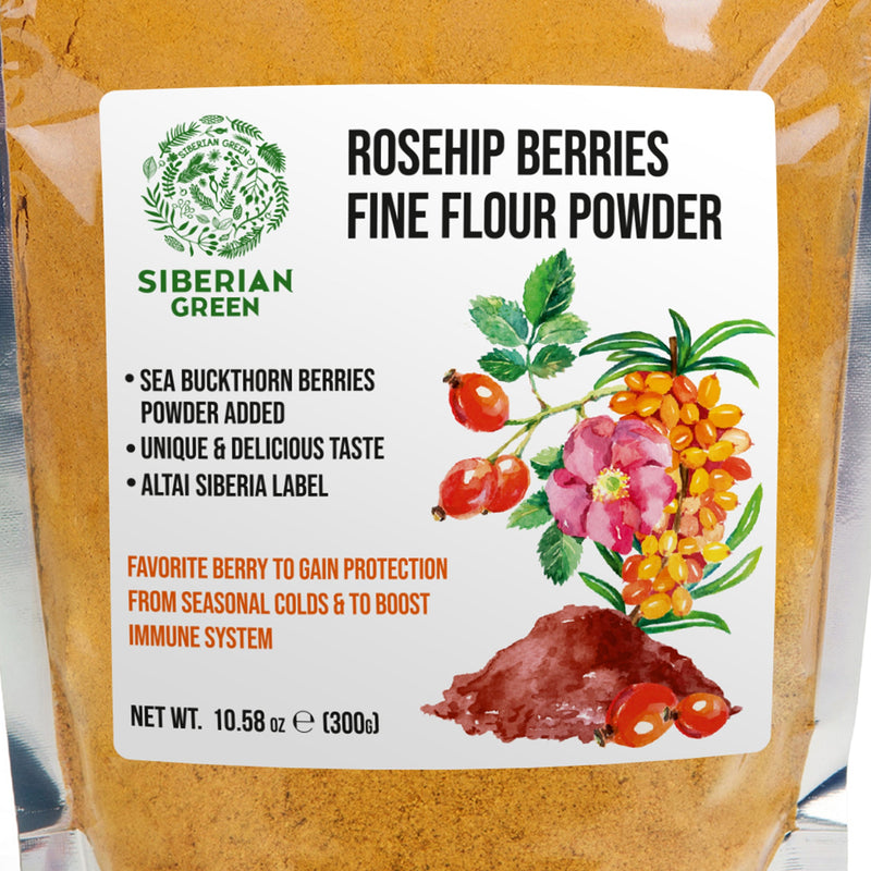 SiberianGreen.com Siberian Rose Hips with Sea Buckthorn Berries Powder – 300g (10.58 oz) Tea & Infusions White Smoke