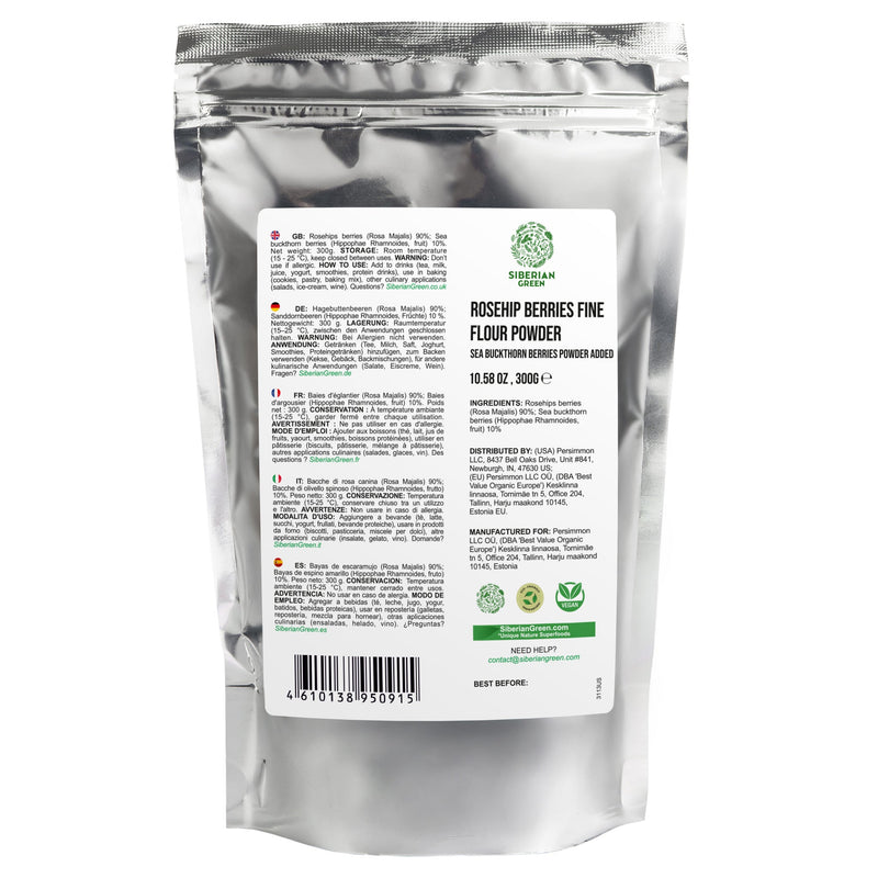 SiberianGreen.com Siberian Rose Hips with Sea Buckthorn Berries Powder – 300g (10.58 oz) Tea & Infusions White Smoke