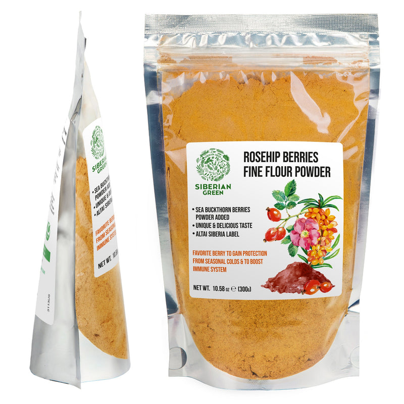 SiberianGreen.com Siberian Rose Hips with Sea Buckthorn Berries Powder – 300g (10.58 oz) Tea & Infusions White Smoke