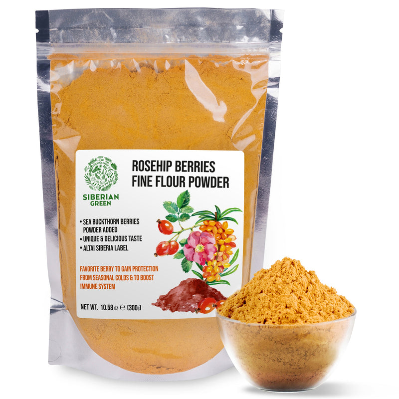 SiberianGreen.com Siberian Rose Hips with Sea Buckthorn Berries Powder – 300g (10.58 oz) Tea & Infusions White Smoke