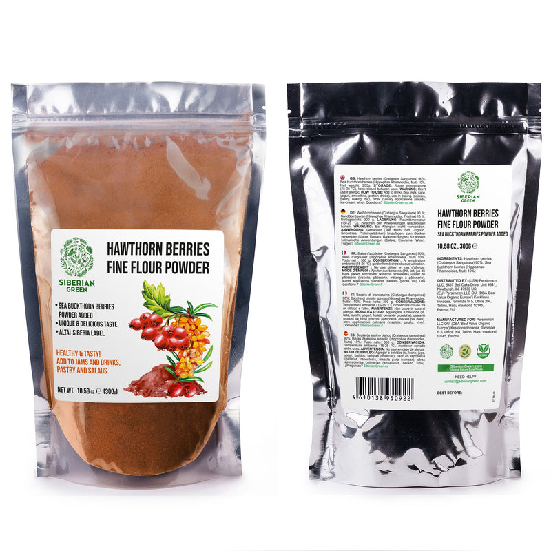 SiberianGreen.com Siberian Hawthorn Powder with Sea Buckthorn – 300g Tea & Infusions White Smoke