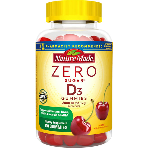 Nature Made Nature Made Vitamin D3, Cherry, Zero Sugar, 2000 IU, Gummies Vitamins & Supplements White Smoke