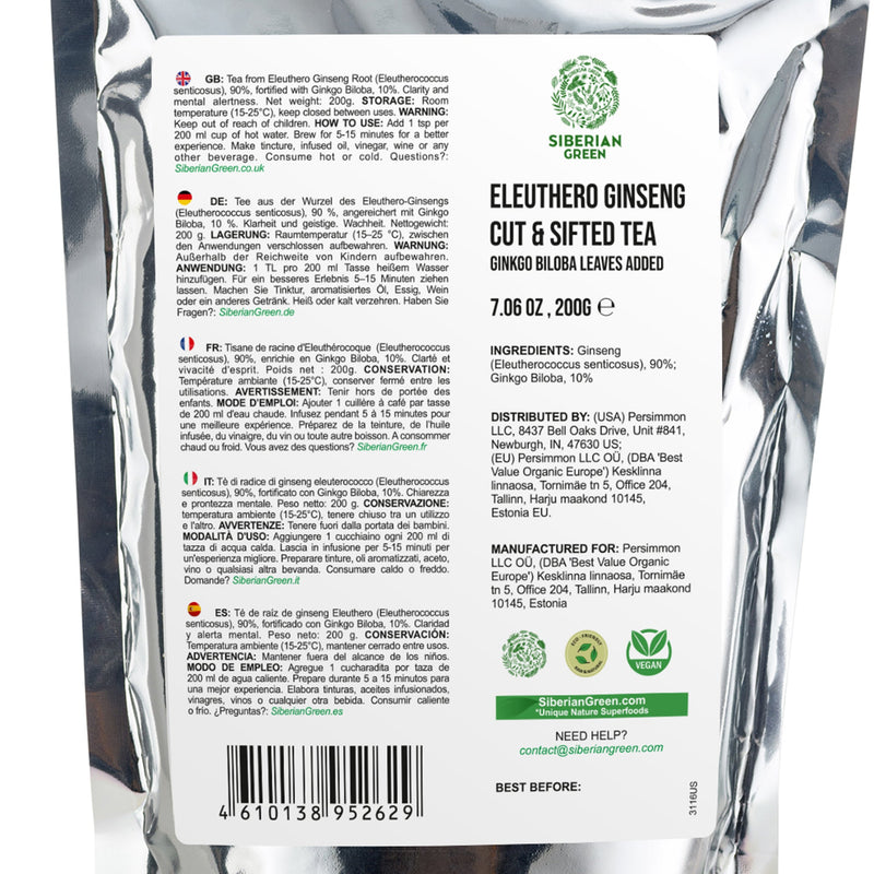 SiberianGreen.com Organic Siberian Ginseng Powder with 10% Ginkgo Biloba Tea & Infusions White Smoke