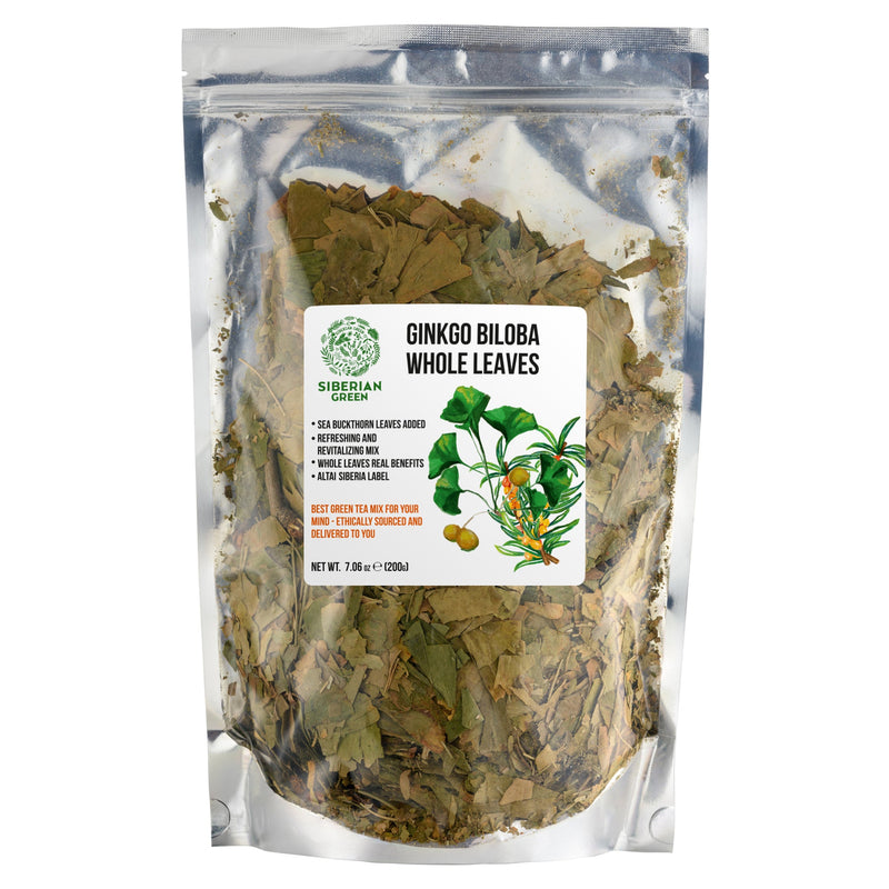SiberianGreen.com Organic Ginkgo Leaf Tea – 200g Premium Ginkgo Biloba Leaves with Sea Buckthorn Tea & Infusions White Smoke
