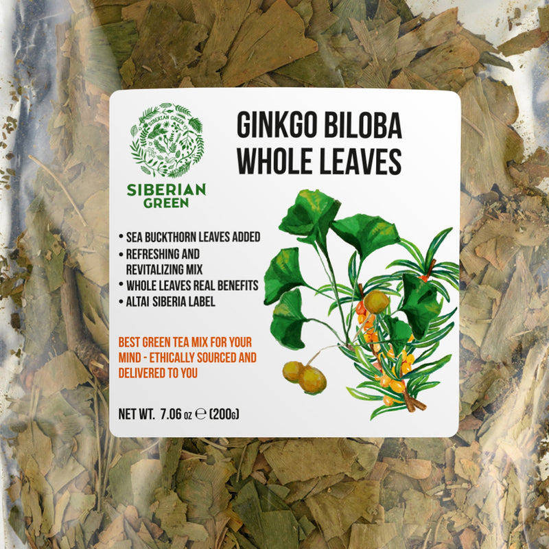 SiberianGreen.com Organic Ginkgo Leaf Tea – 200g Premium Ginkgo Biloba Leaves with Sea Buckthorn Tea & Infusions White Smoke