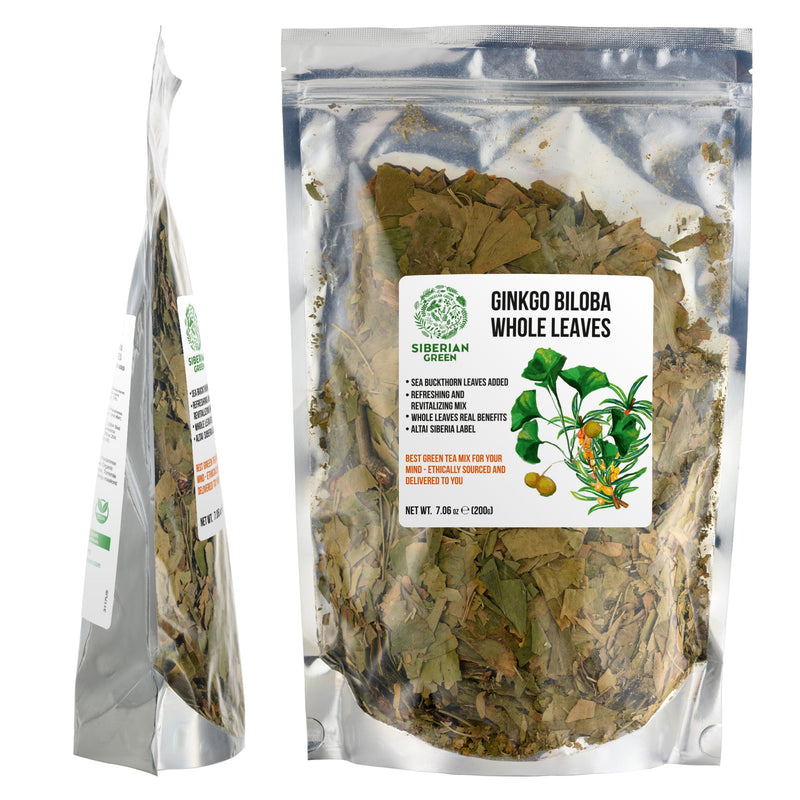 SiberianGreen.com Organic Ginkgo Leaf Tea – 200g Premium Ginkgo Biloba Leaves with Sea Buckthorn Tea & Infusions White Smoke