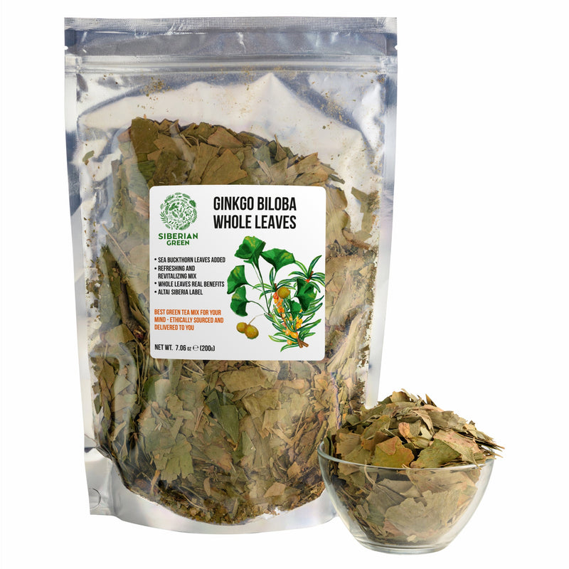 SiberianGreen.com Organic Ginkgo Leaf Tea – 200g Premium Ginkgo Biloba Leaves with Sea Buckthorn Tea & Infusions White Smoke