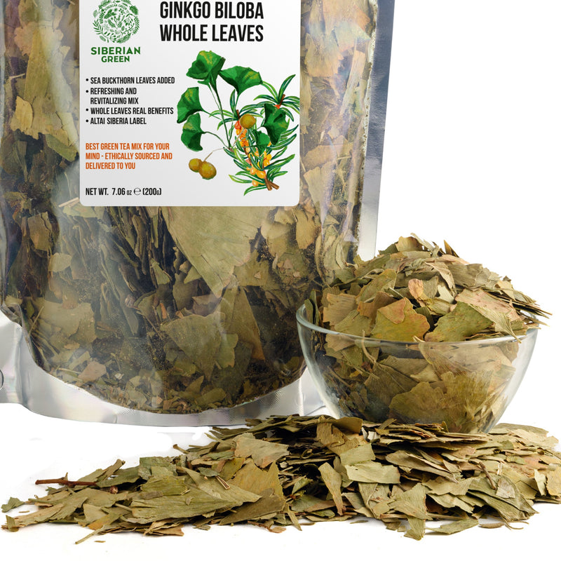 SiberianGreen.com Organic Ginkgo Leaf Tea – 200g Premium Ginkgo Biloba Leaves with Sea Buckthorn Tea & Infusions White Smoke