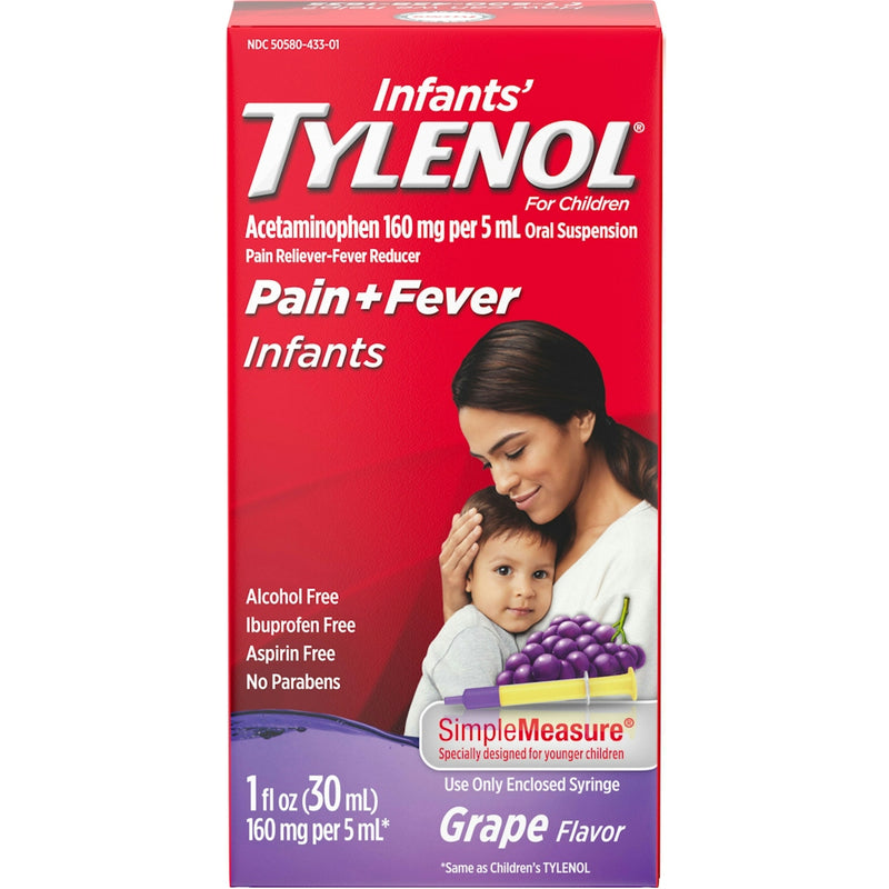 Infant's Tylenol Infants' Tylenol Oral Suspension, Pain & Fever Relief, Grape Flavor, 1 fl oz Medicine & Drugs Firebrick