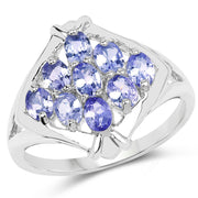 Bids.com 1.53 Carat Genuine Tanzanite .925 Sterling Silver Ring Rings White Smoke size 6.00,size 8.00,size 8.50,size 7.00,size 9.00