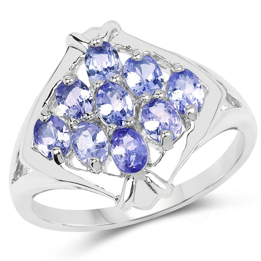 Bids.com 1.53 Carat Genuine Tanzanite .925 Sterling Silver Ring Rings White Smoke size 6.00,size 8.00,size 8.50,size 7.00,size 9.00