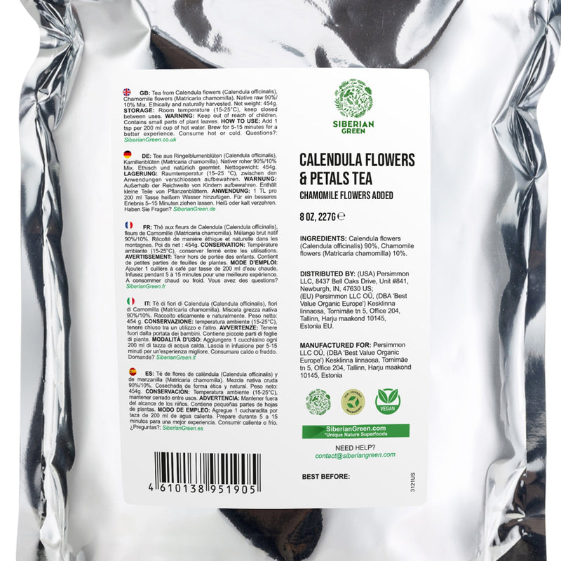 SiberianGreen.com Siberian Green Calendula & Chamomile Tea – Wild Harvested Caffeine-Free (227g / 8 oz) Tea & Infusions White Smoke