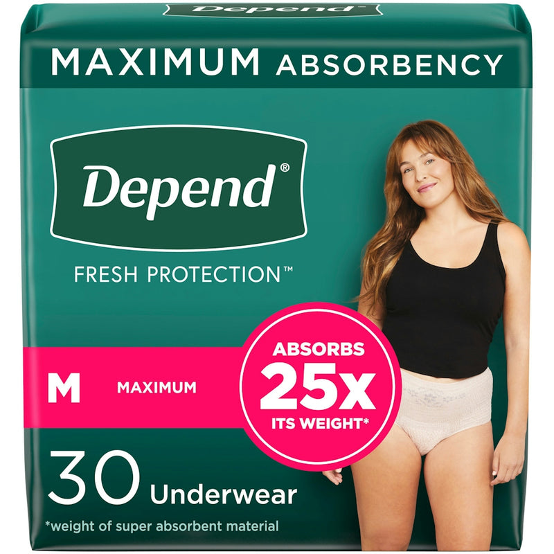 Depend Depend Fresh Protection Incontinence Underwear for Women, Size Medium, 32 Count Incontinence Aids Sea Green