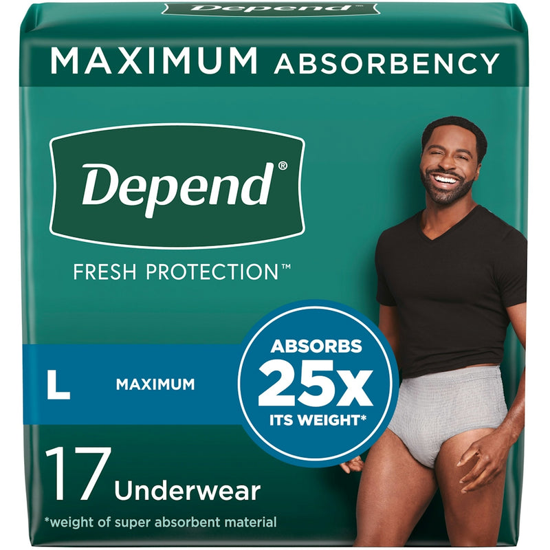 Depend Depend Fresh Protection Incontinence Underwear for Men, Size Large, 17 Count Incontinence Aids Dark Cyan