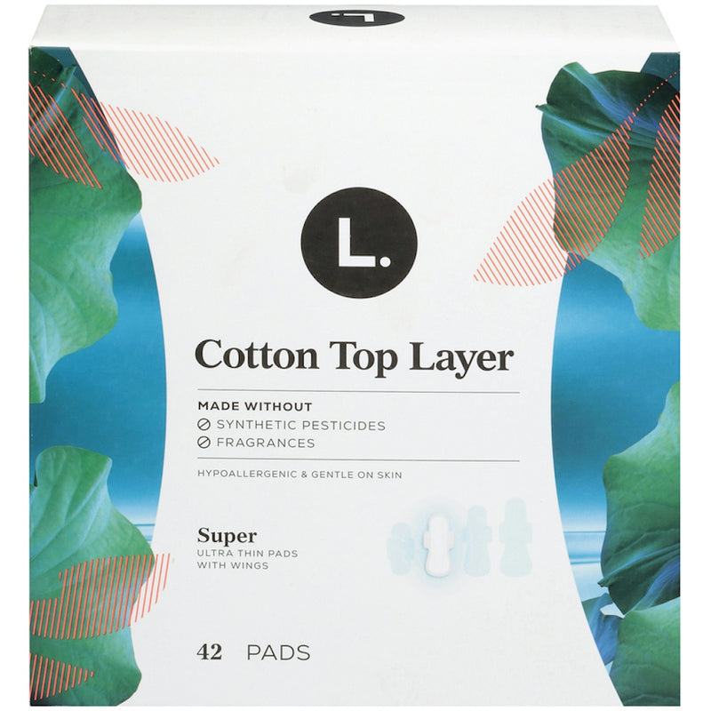 L. L. Organic Cotton Top Layer Pads, Super Absorbency with Wings, 42 Count Personal Care Lavender