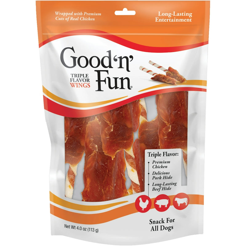Good 'n' Fun Good 'n' Fun Healthy Hide Snack For All Dogs, Triple Flavor Wings Dog Treats White Smoke