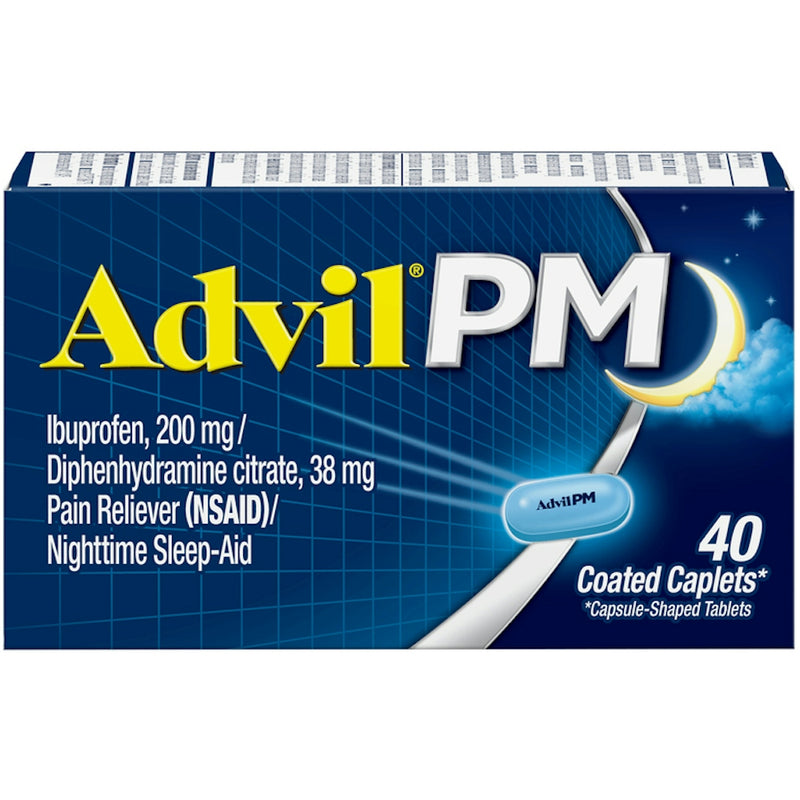 Advil Advil PM 40 Count) Pain Reliever / Nighttime Sleep Aid Coated Caplet, 200mg Ibuprofen, 38mg Diphenhydramine Health & Beauty Midnight Blue