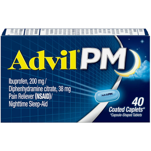 Advil Advil PM 40 Count) Pain Reliever / Nighttime Sleep Aid Coated Caplet, 200mg Ibuprofen, 38mg Diphenhydramine Health & Beauty Midnight Blue