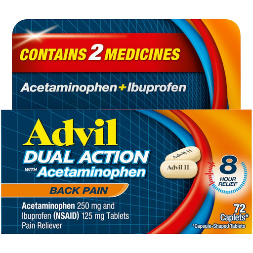 Advil Advil Dual Action With Acetaminophen Back Pain Caplets First Aid Midnight Blue
