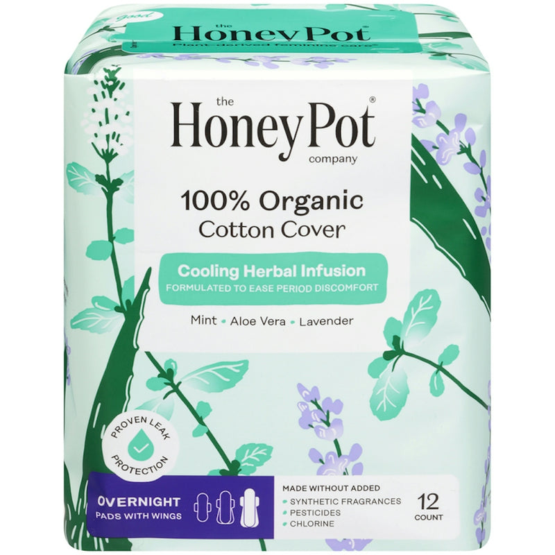 The Honey Pot The Honey Pot Company 100% Organic Cotton Cover Cooling Herbal Infusion Overnight Pads With Wings Personal Care Lavender