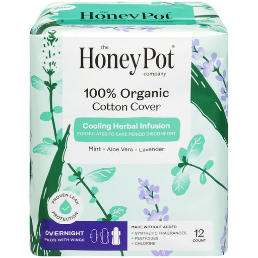 The Honey Pot The Honey Pot Company 100% Organic Cotton Cover Cooling Herbal Infusion Overnight Pads With Wings Personal Care Lavender