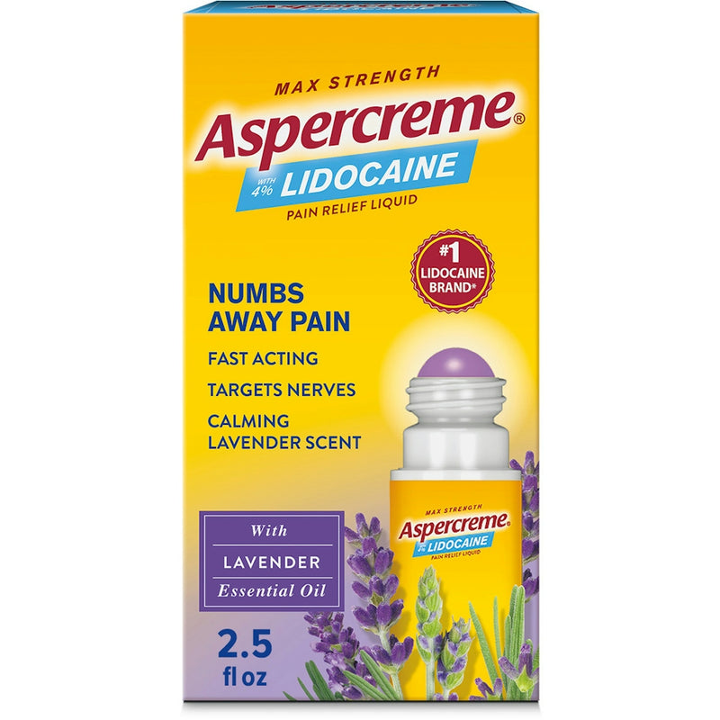 Aspercreme Aspercreme Max Strength Pain Relief Liquid, With 4% Lidocaine, Lavender Essential Oil, 2.5 Fl Oz (73 Ml) Medicine & Drugs Gold