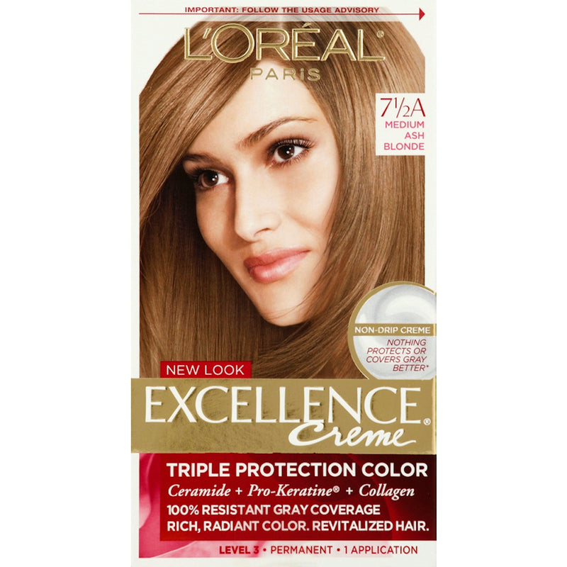 Excellence Excellence L'Oreal Paris Creme Permanent Triple Protection Hair Color 7.5A Medium Ash Blonde Hair Color Sienna