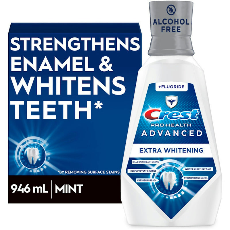 Crest Crest Pro-Health Advanced Mouthwash, Alcohol Free, Extra Whitening, Energizing Mint Flavor, 946 mL (32 Fl Oz) Mouthwash White Smoke