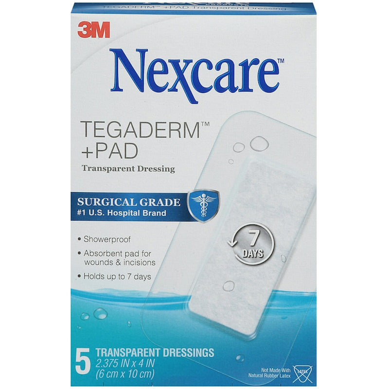 Nexcare Nexcare Tegaderm + Pad Waterproof Dressing, 2.375 in x 4 in, 5 Count First Aid Light Gray