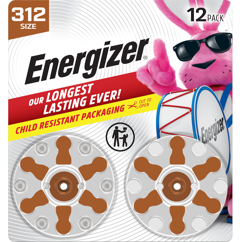 Energizer Energizer Size 312 Hearing Aid Batteries, 1.45V Zinc Air, Long-Lasting Brown Tab, 8 Count Batteries White Smoke