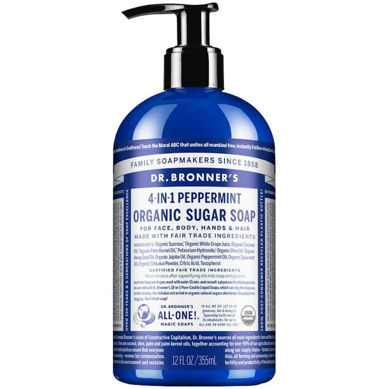 Dr. Bronner's Dr. Bronner's Organic 4-in-1 Pump Soap Sugar 12 Fl Oz Peppermint Bath & Body White Smoke